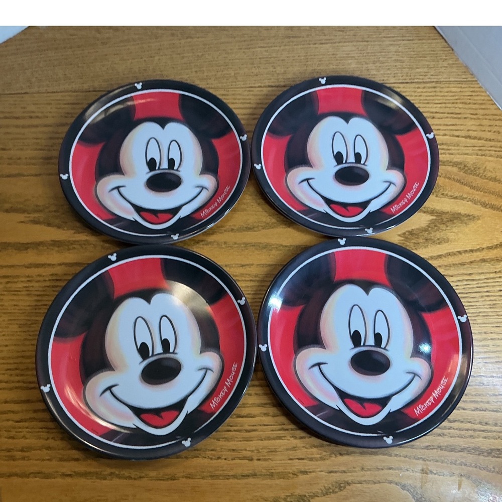 Disney Mickey Mouse Melamine Appetizer Plates Set of 4 Red Black 6 Inch